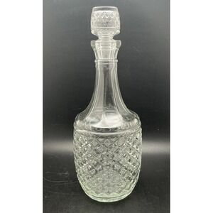Vintage Cut Glass Liquor Decanter Etched Diamond-Shaped Glass, Original Stopper